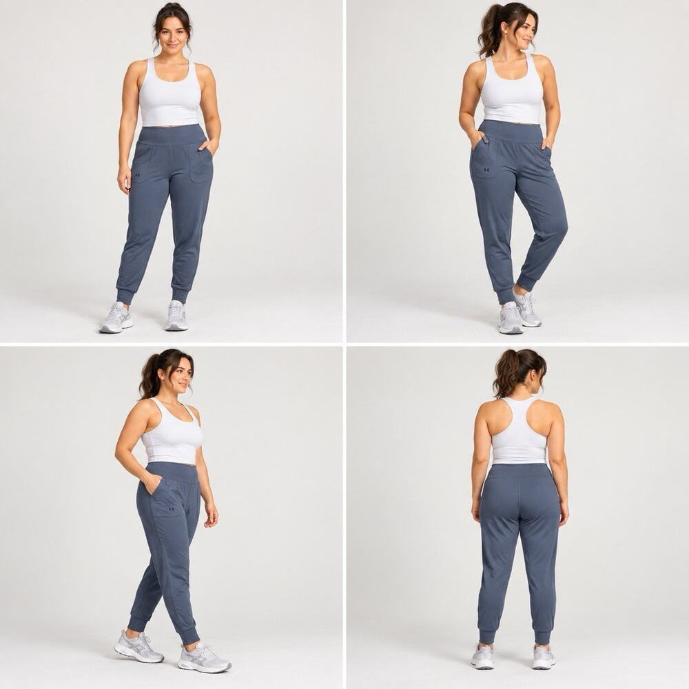 Under Armour Joggers Womens Large Gray Fitted Wide Waistband Pockets Athletic